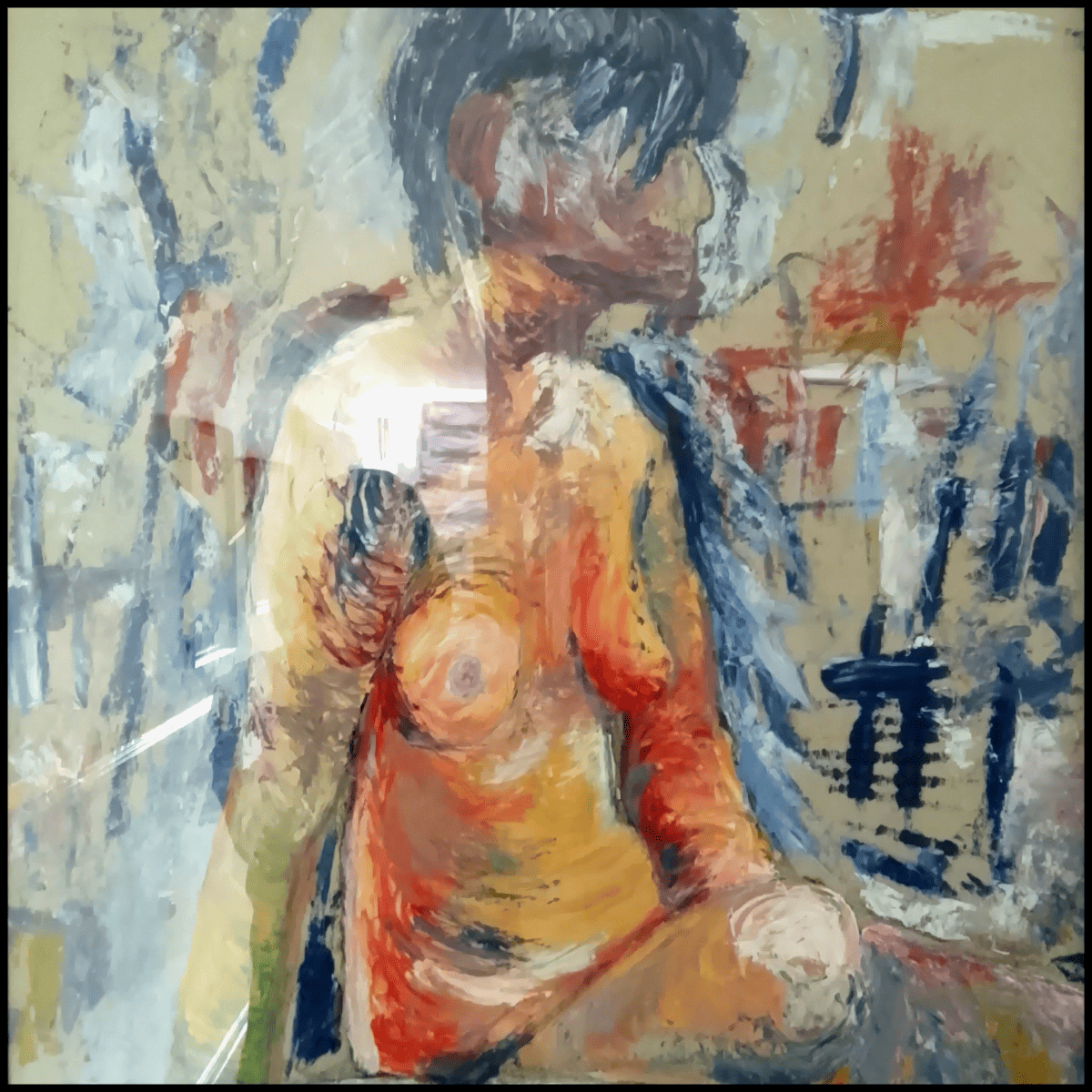 Abstract painting of a person with a colorful background