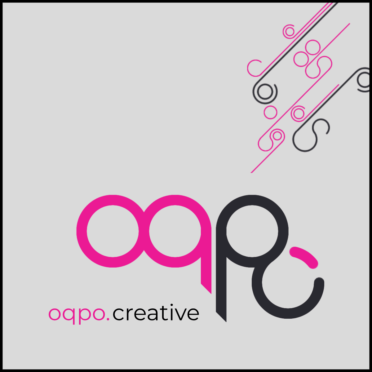 Logo of oqpo creative with pink and black design on a light gray background